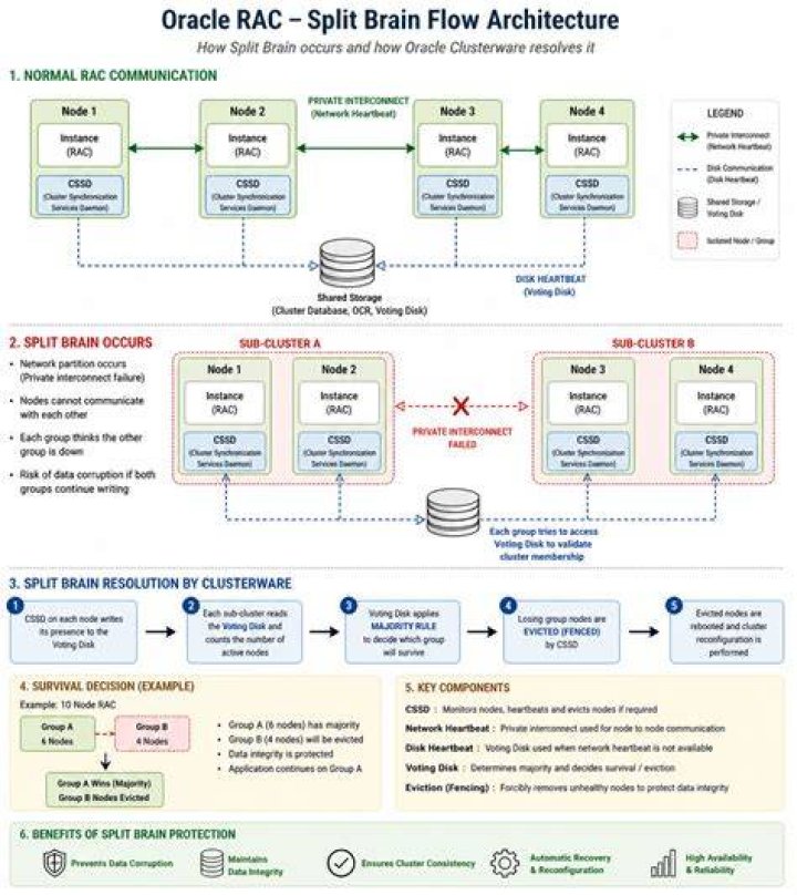 What is split brain in Oracle RAC?