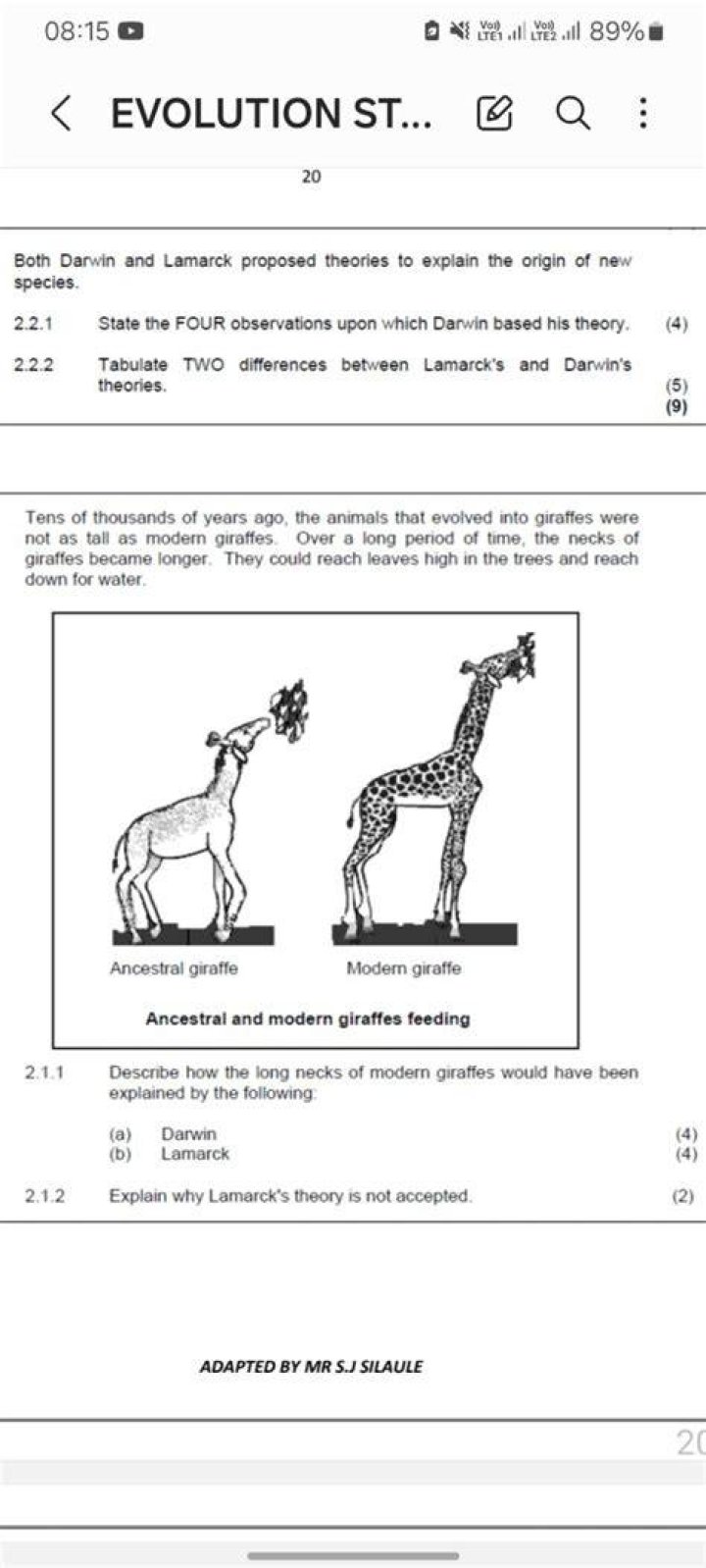 What were Lamarck's two theories?